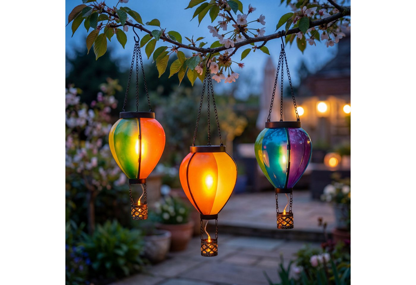 Northpoint LED Solarleuchte Heißluftballon 3er-Set Flammeneffekt Dämmerungssensor – Bild 5 von 5