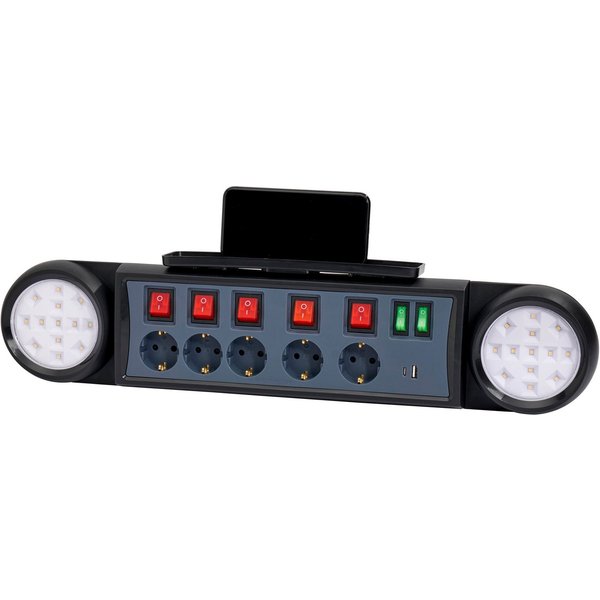 Northpoint LED Steckdosenleiste Wandmontage USB-C Anschlüsse Smartphonehalter Mehrfachsteckdose