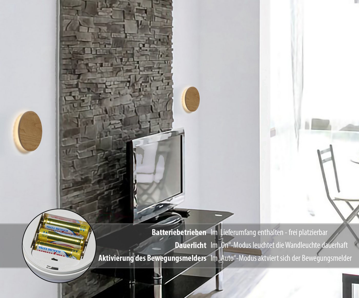 Northpoint LED Wandleuchte Indirektes Licht Echtholz, mit Bewegungsmelder – Bild 5 von 5