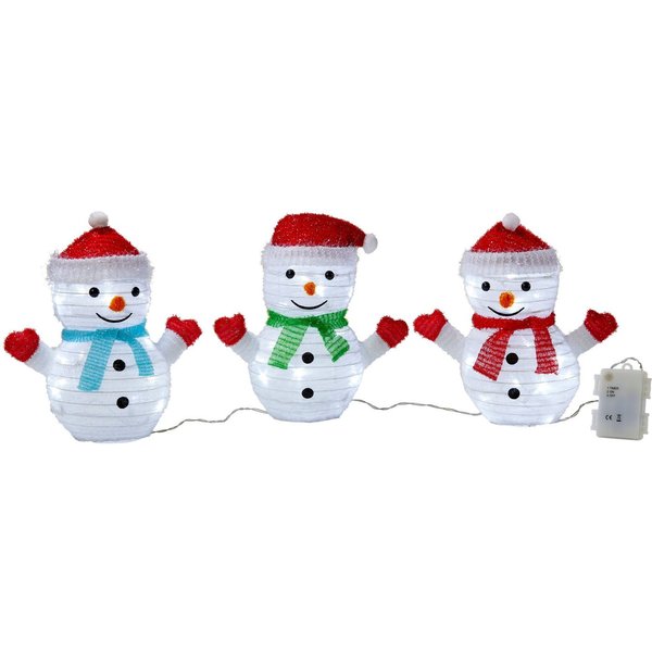 Northpoint Weihnachtsfigur LED Weihnachtsfiguren mit integriertem Timer 3er Set Schneemann, zusammenfaltbar für Innen und Außen Gartendekoration Winterdekoratio