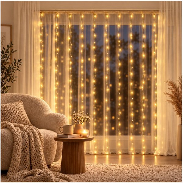 Norvéa Home LED-Lichterkette Lichterkette, Lichtervorhang – mit Fernbedienung, Warmweißes Licht, Fernbedienung, verschiedene Modi