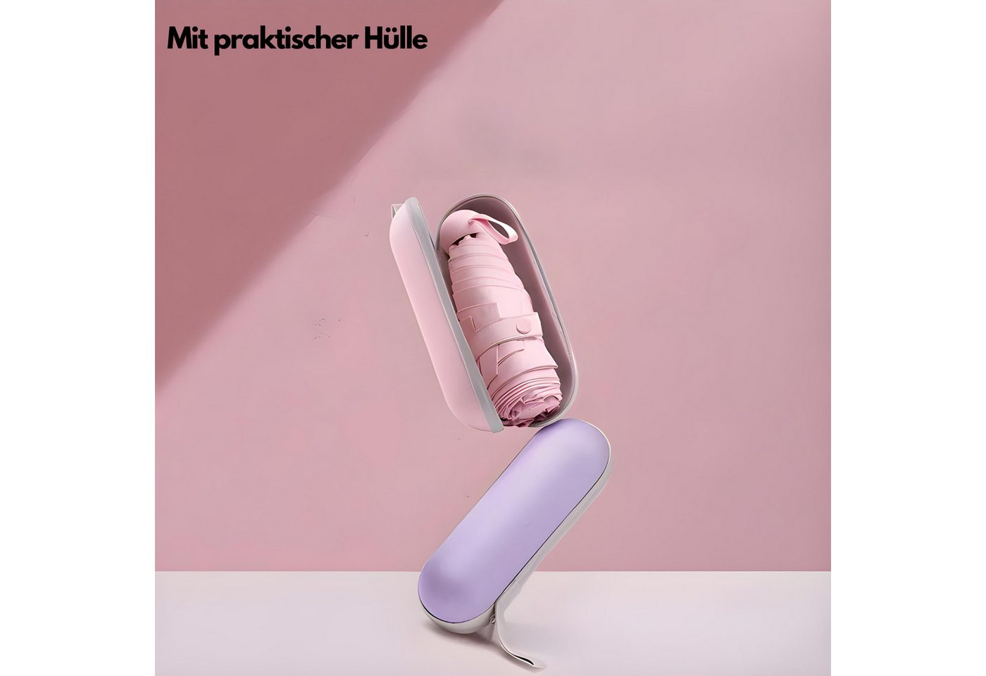 Norvéa Home Taschenregenschirm Mini Regenschirm, kompakter Regenschirm mit Aufbewahrungsbox, kompakter Regenschirm mit Aufbewahrungstasche, ultra leicht – Bild 3 von 4