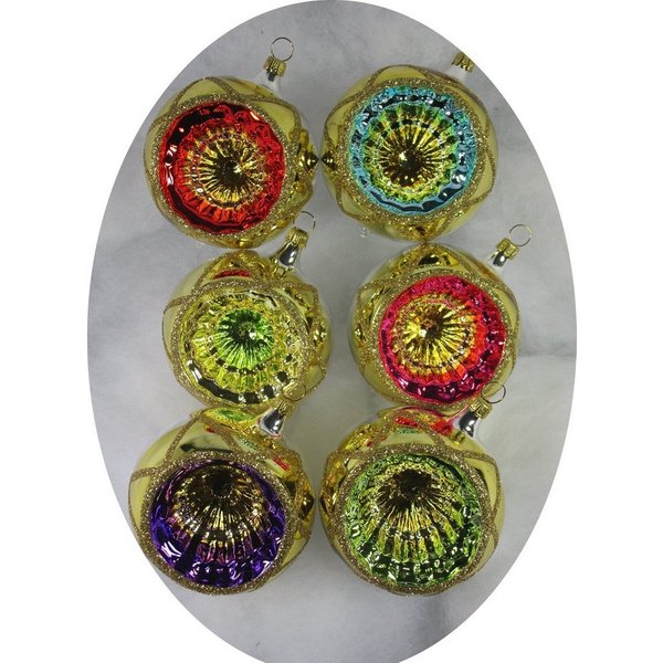 Nostalgie Christbaumschmuck Thüringen Christbaumschmuck Reflexkugeln 8cm, silbern, gold/bunt (6-tlg), Reflexkugeln 8cm, silbern, gold/bunt