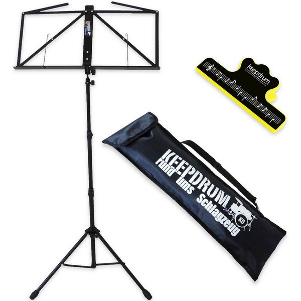 keepdrum Notenpult keepdrum Notenständer Schwarz MUS3BK mit Notenklammer, (1-tlg., Notenständer), Vorteils-Set mit Notenklammer