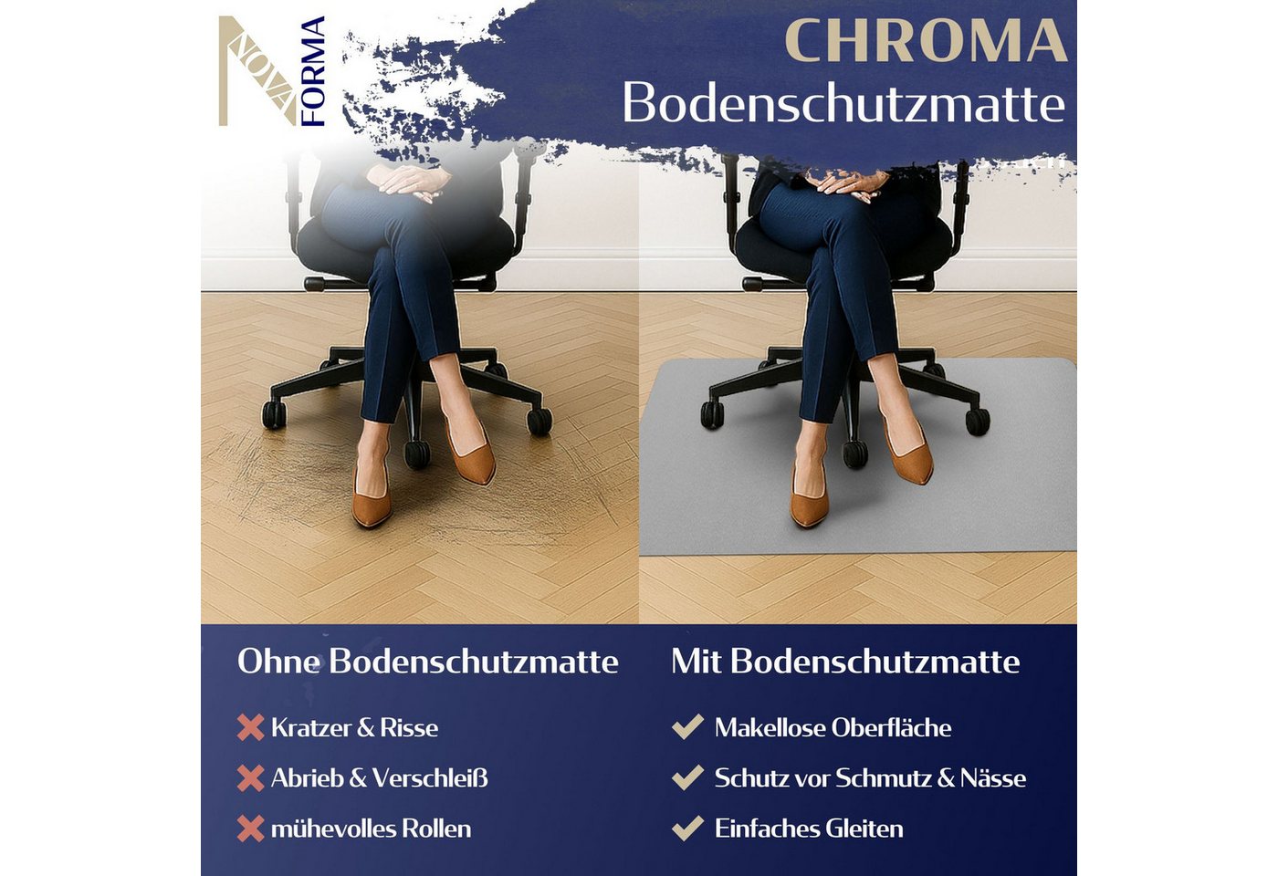 Nova Forma Bodenschutzmatte CHROMA, bunte Stuhlmatte in Trendfarben - Bodenschutz im Büro & Zuhause – Bild 4 von 5