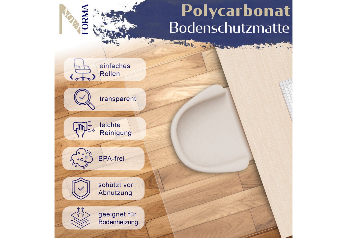 Nova Forma Bodenschutzmatte DURA, transparente Stuhlmatte für Teppichböden - Unterlage Bodenschutz – Bild 2 von 5