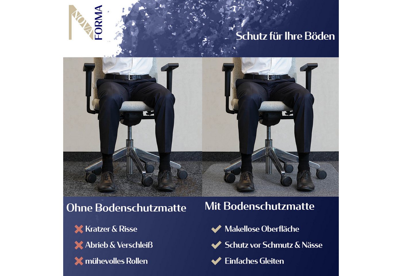 Nova Forma Bodenschutzmatte PREMIUM PET, transparente Schutzmatte für Teppichböden - Stuhlmatte aus PET – Bild 5 von 5