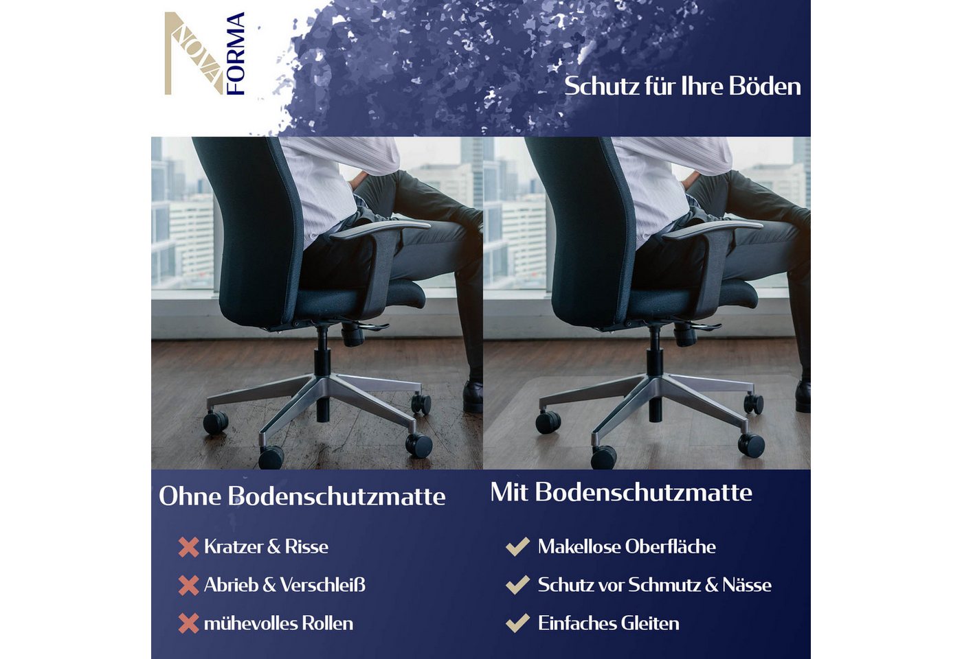 Nova Forma Bodenschutzmatte PREMIUM PET, transparente Schutzmatte für Hartböden - Stuhlmatte aus PET – Bild 5 von 5