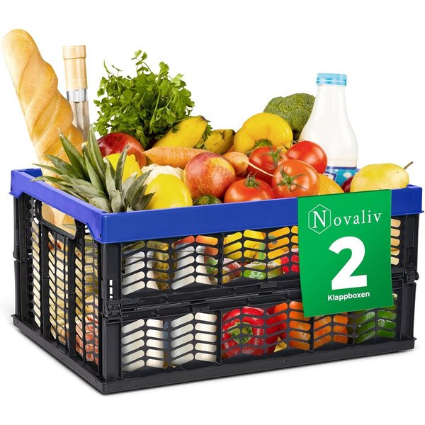 Novaliv Klappbox 19662-2xStuck, Klappboxen faltbar stabil 2x 30L Blau Schwarz baskets Einkaufskiste Kl