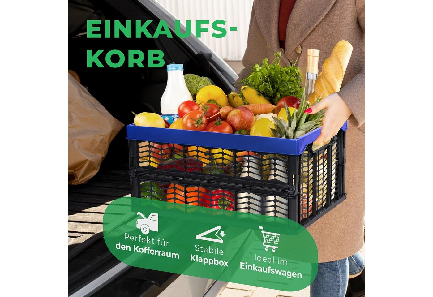 Novaliv Klappbox 19662-2xStuck, Klappboxen faltbar stabil 2x 30L Blau Schwarz baskets Einkaufskiste Kl – Bild 2 von 5