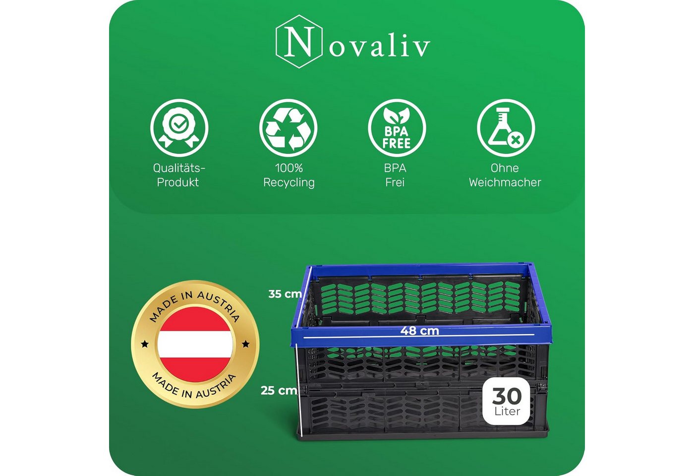 Novaliv Klappbox 19662-2xStuck, Klappboxen faltbar stabil 2x 30L Blau Schwarz baskets Einkaufskiste Kl – Bild 3 von 5