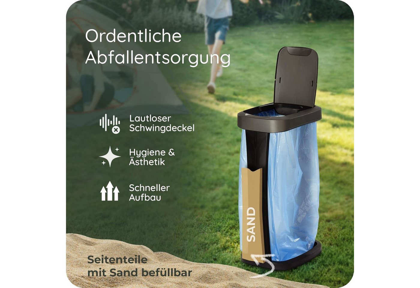 Novaliv Mülleimer 31049-1x, Novaliv Müllsackständer mit Deckel für 70L-120L Müllsäcke, extra Robus – Bild 2 von 5