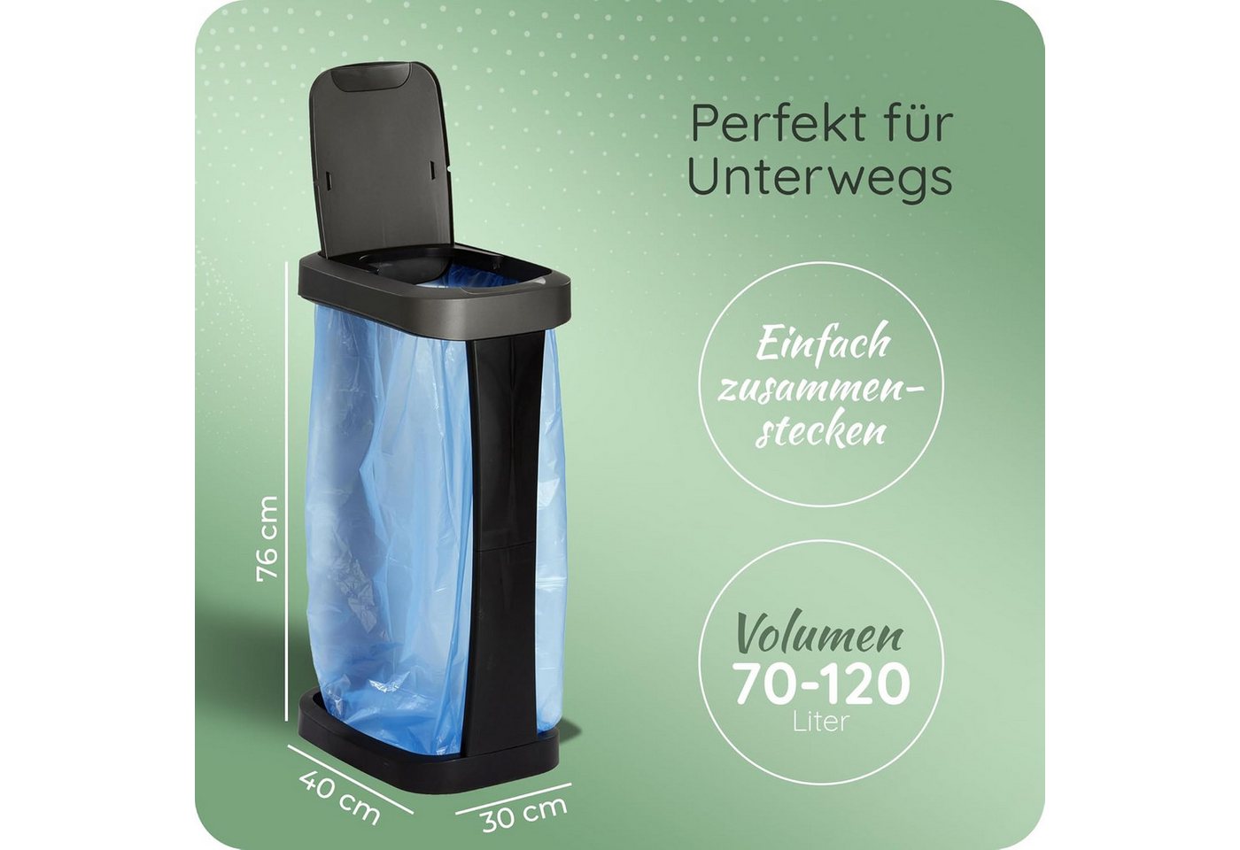 Novaliv Mülleimer 31049-1x, Novaliv Müllsackständer mit Deckel für 70L-120L Müllsäcke, extra Robus – Bild 4 von 5