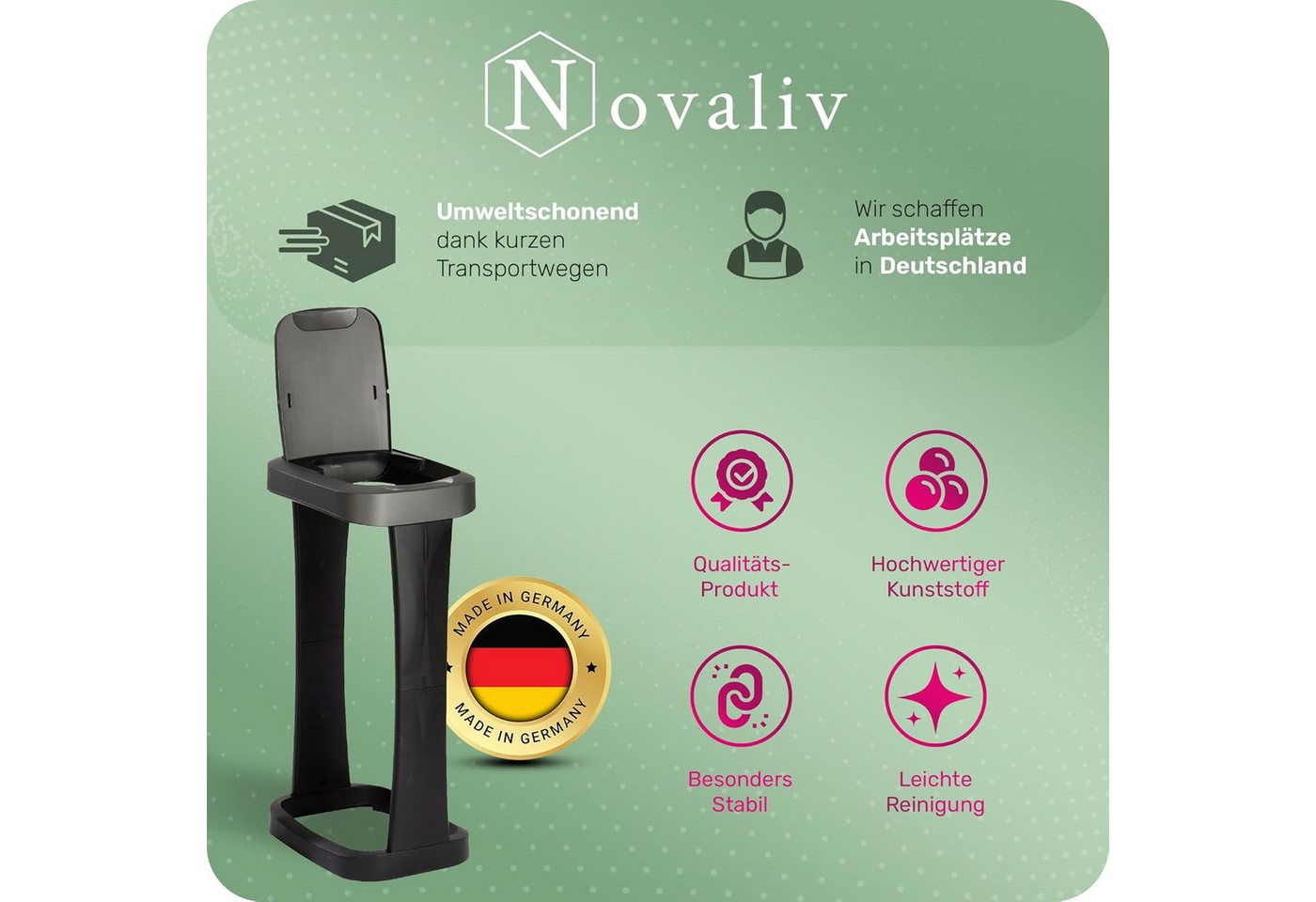 Novaliv Mülleimer 31049-1x, Novaliv Müllsackständer mit Deckel für 70L-120L Müllsäcke, extra Robus – Bild 5 von 5