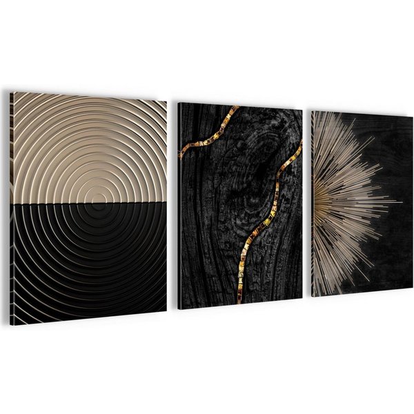 Novart Wandbild Abstrakte Kunst Formen Wohnzimmer Schwarz Gold, Schwarz Gold
