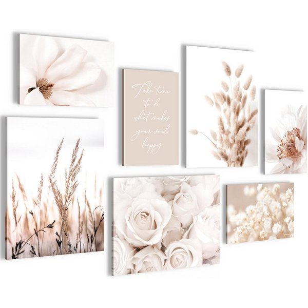Novart Wandbild Boho Natur Blumen Beige KOMPLETT AUFHÄNGFERTIG Deko, Boho
