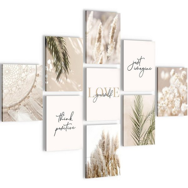 Novart Wandbild Boho Natur Wohnzimmer Schlafzimmer AUFHÄNGFERTIG, Love 9 Bilder 20x25 cm