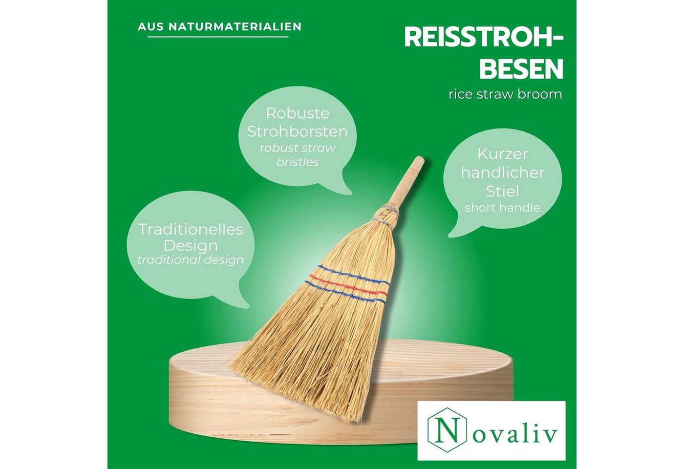 Novatool Kehrgarnitur 30758-1x, (1-tlg), Novatool Kleiner Besen Reisigbesen mit Stiel kurz 40cm Strohbesen Kind – Bild 2 von 5