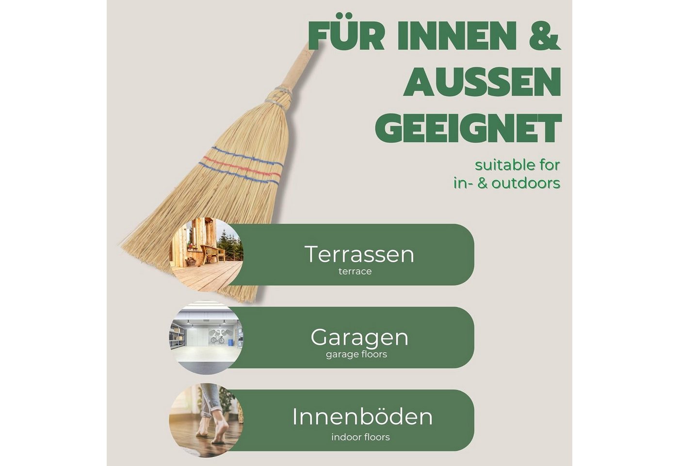Novatool Kehrgarnitur 30758-1x, (1-tlg), Novatool Kleiner Besen Reisigbesen mit Stiel kurz 40cm Strohbesen Kind – Bild 3 von 5