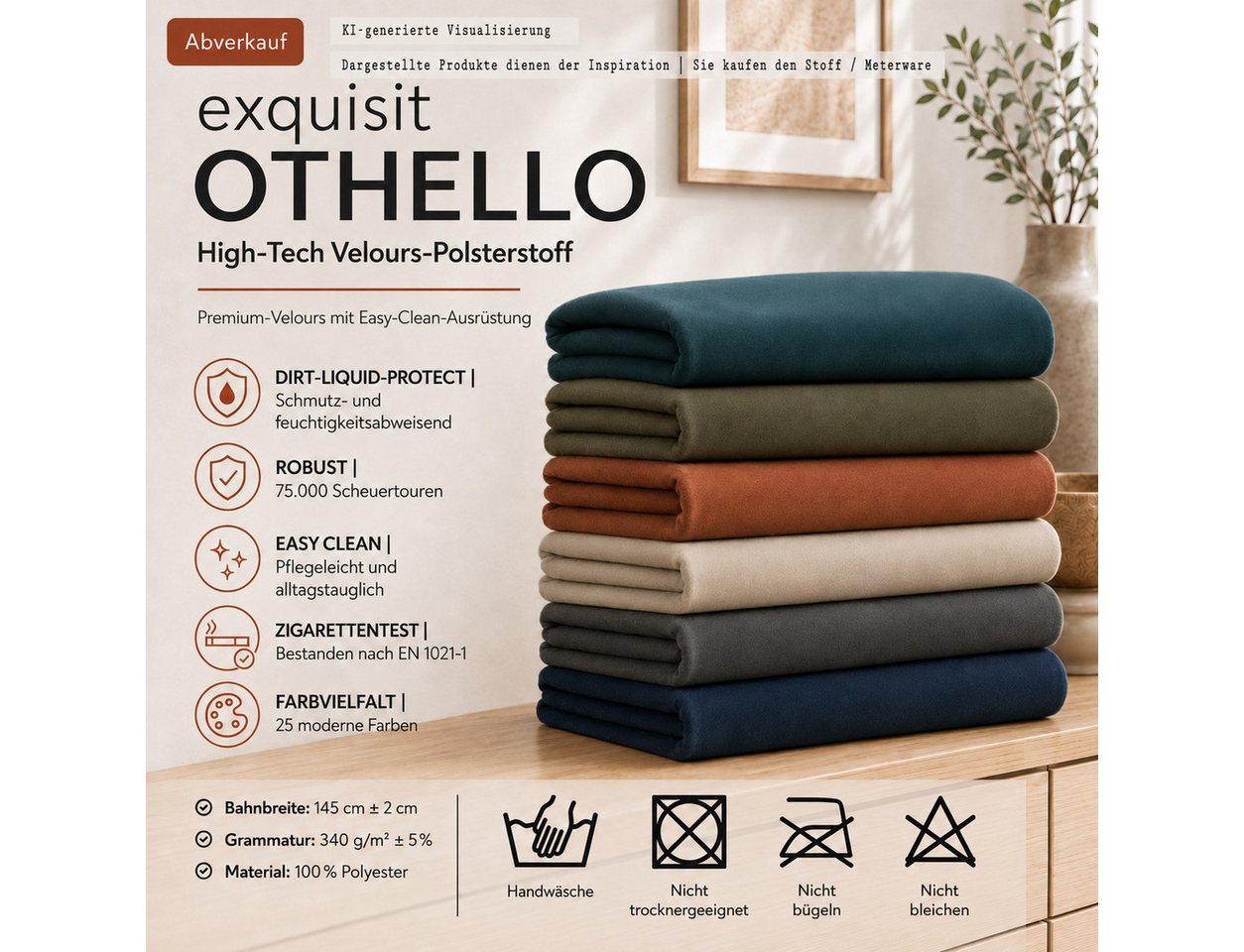 novely® Stoff OTHELLO Abverkauf, High-Tech Velours-Polsterstoff Easy Clean 1 lfm, DIRT-LIQUID-PROTECT, Robust, Samtig, Kuschelweich, Meterware, 1lfm – Bild 2 von 5