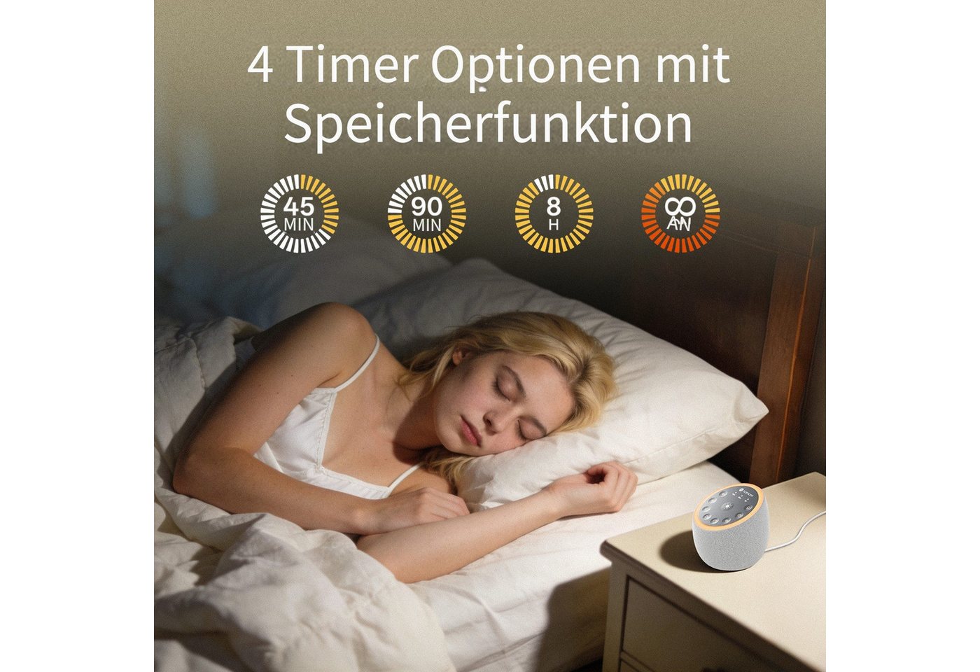 Novostella Einschlafhilfe White Noise Machine Babys Erwachsene Durchschlafhilfe Kopfhörer (Berührungssteuerung, Gebaut in 40 Entspannende Geräusche, weiß grün b – Bild 3 von 5