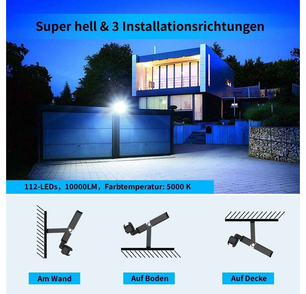 Novostella LED Flutlichtstrahler, LED fest integriert, Tageslichtweiß, Scheinwerfer IP65 Wasserdicht mit 1,5M Stromkabel – Bild 5 von 5