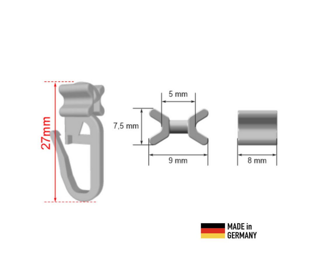 novumfix Gardinengleiter X-Gleiter, beweglich Faltengleiter weiß für 6mm Innenlauf, (100-St) – Bild 2 von 4