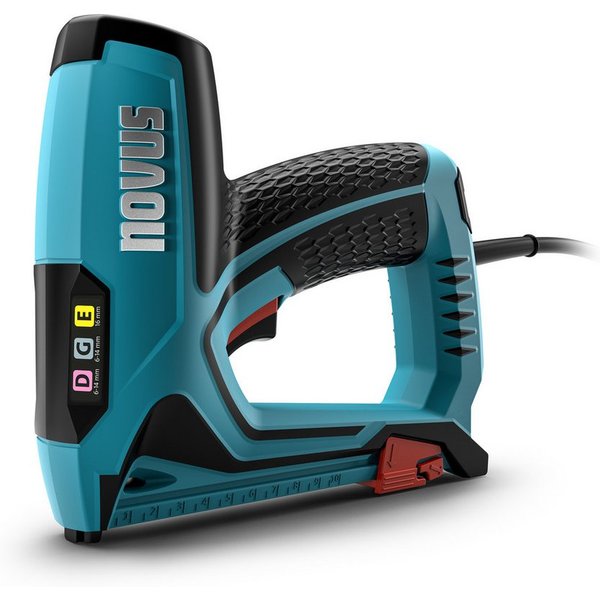 Novus Tools Elektro-Tacker, (J-151, für 6-14 mm Flachdrahtklammern und 16 mm Nägel), Für Folien & Zierleisten, 031-0361