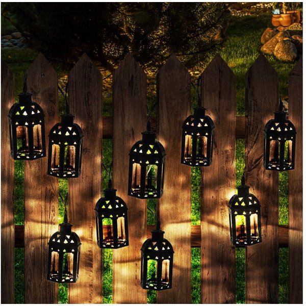 NOWA LED Dekolicht, LED-Leuchtmittel fest verbaut, Warmweiß, Lichterkette Solarlampe Außenleuchte 10x LED Laterne orientalisch L 2m
