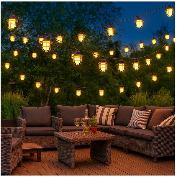 NOWA LED Solarleuchte, LED-Leuchtmittel fest verbaut, Warmweiß, Solar Lichterkette Garten Balkon Veranda Beleuchtung 24x LED Laterne