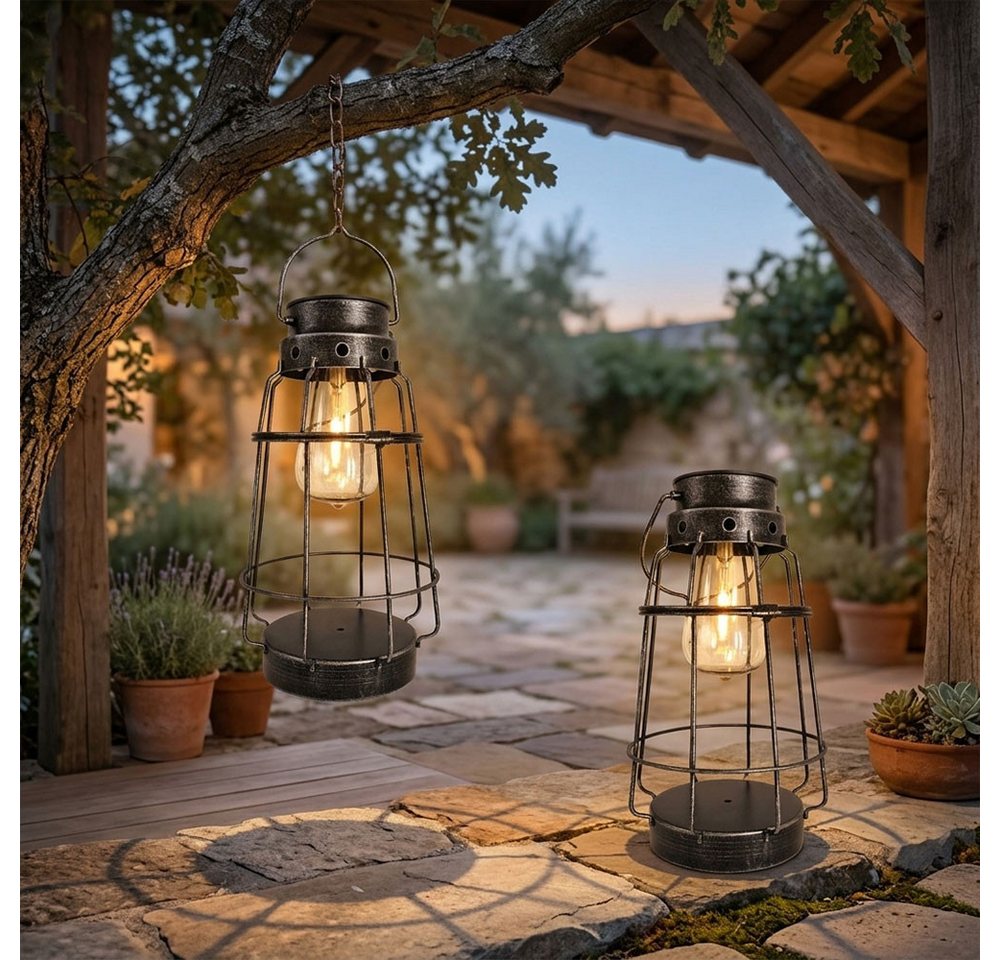 NOWA LED Solarleuchte, LED-Leuchtmittel fest verbaut, Warmweiß, Solarleuchte Außenlampe Solarlaterne LED altsilber maritim Deko 3x – Bild 3 von 5