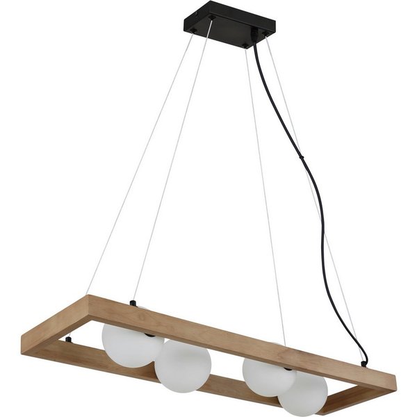 NOWA Pendelleuchte NANDA, ohne Leuchtmittel, Hängeleuchte, Glaskugeln opal, Holz, Esstisch, Wohnbereich
