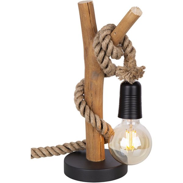 NOWA Tischleuchte, Leuchtmittel nicht inklusive, Tischlampe Tischleuchte Nachttischlampe Holzlampe Hanfseil E27 H 40 cm