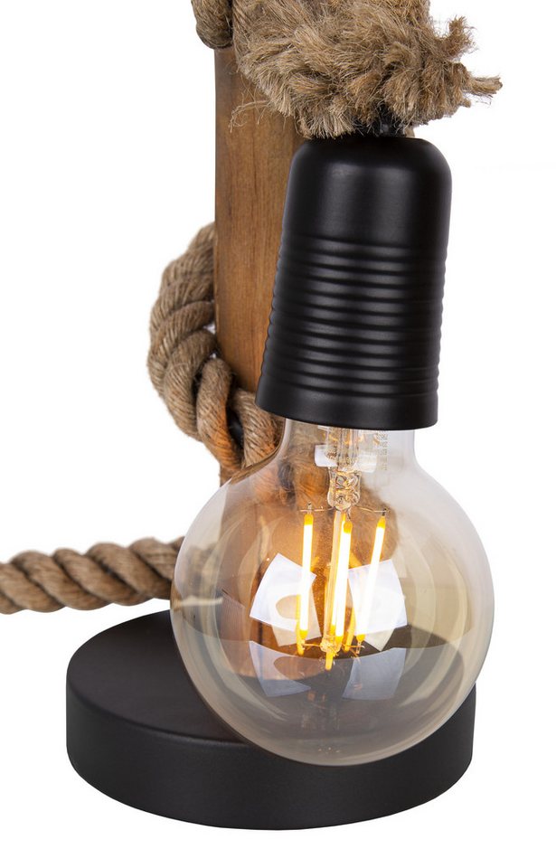 NOWA Tischleuchte, Leuchtmittel nicht inklusive, Tischlampe Tischleuchte Nachttischlampe Holzlampe Hanfseil E27 H 40 cm – Bild 3 von 4