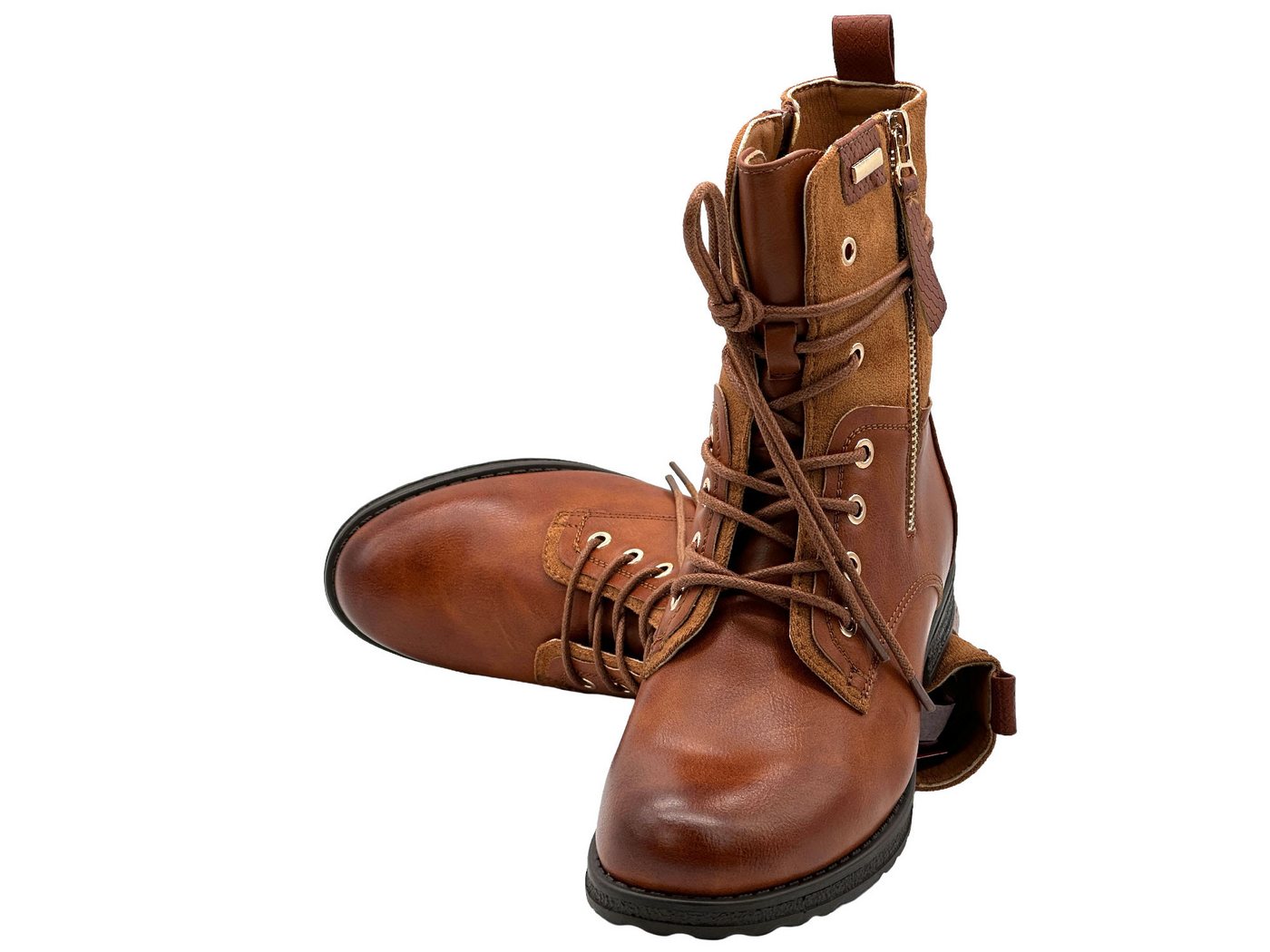 Nowaland Casual Damen Boots mit Warmfutter und Reißverschluss Stiefelette Dekorative Schnürung und kuscheliges Warmfutter – Bild 2 von 5