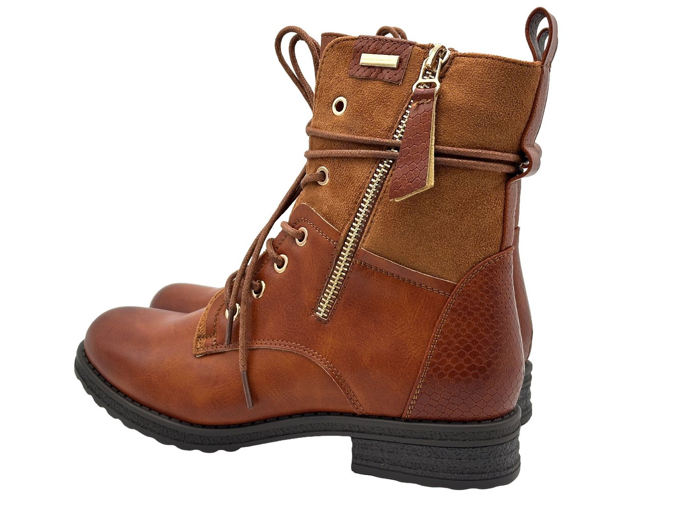 Nowaland Casual Damen Boots mit Warmfutter und Reißverschluss Stiefelette Dekorative Schnürung und kuscheliges Warmfutter – Bild 4 von 5