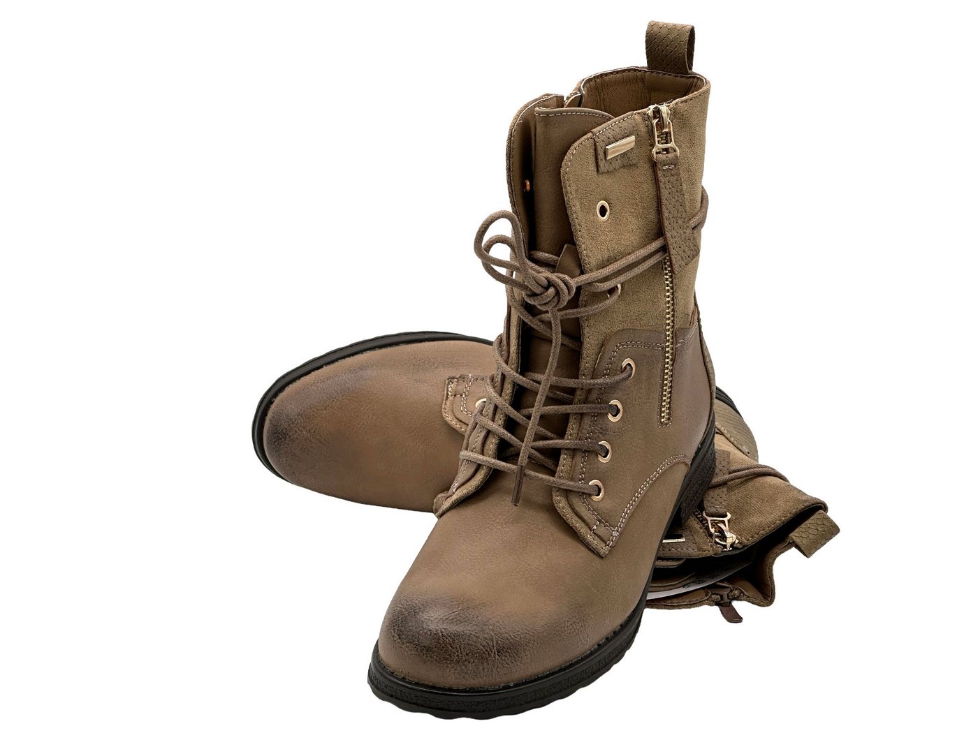 Nowaland Casual Damen Boots mit Warmfutter und Reißverschluss Stiefelette Dekorative Schnürung und kuscheliges Warmfutter – Bild 2 von 5