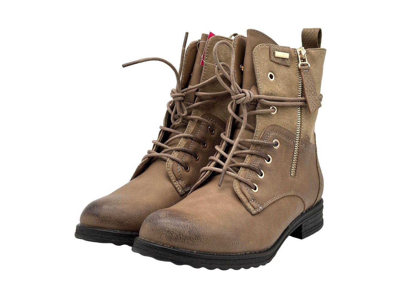 Nowaland Casual Damen Boots mit Warmfutter und Reißverschluss Stiefelette Dekorative Schnürung und kuscheliges Warmfutter – Bild 3 von 5