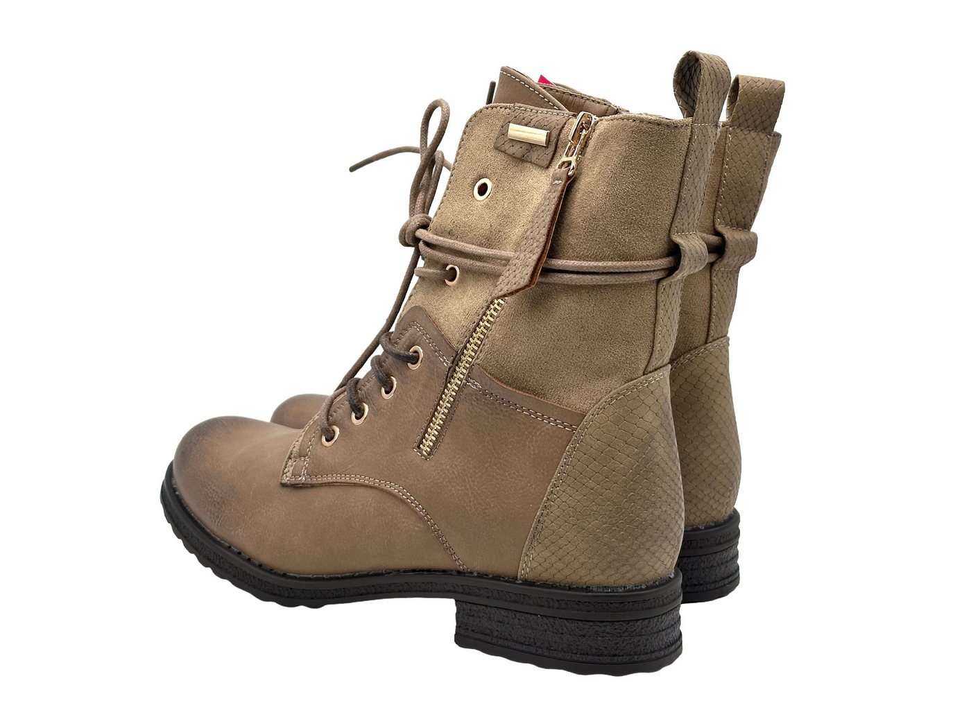 Nowaland Casual Damen Boots mit Warmfutter und Reißverschluss Stiefelette Dekorative Schnürung und kuscheliges Warmfutter – Bild 4 von 5