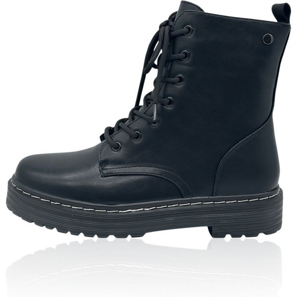 Nowaland Damen Schnürstiefelette mit Profilsohle Schnürstiefelette Warm gefüttert mit markanter Kontrastnaht - Seitenreißverschluss