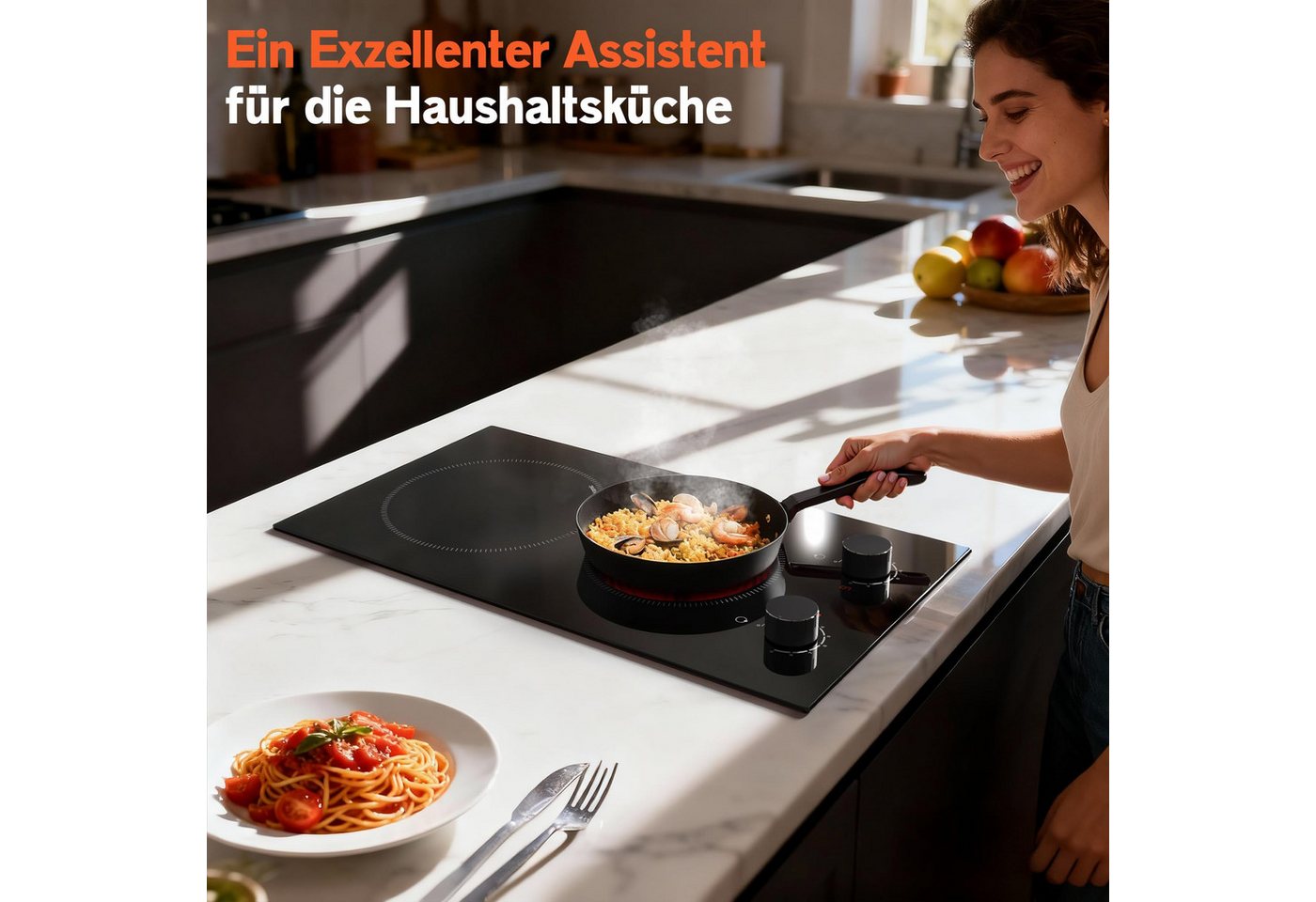 NOXTON Elektro-Kochfeld Glaskeramikkochfeld 2 Platten, für Alle Topfarten mit Drehreglern, Einbau-Herdplatte, 2 Kochfeldern, 9 Leistungsstufen, Restwärme-Erinne – Bild 5 von 5