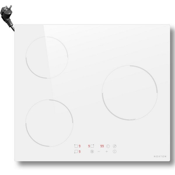 NOXTON Induktions-Kochfeld Induktionskochfeld 3 Platten Weiss, Kochfeld Einbau 59CM, Boost, Sicherheitssperre, 99-Minuten-Timer, 16A, 220-240V