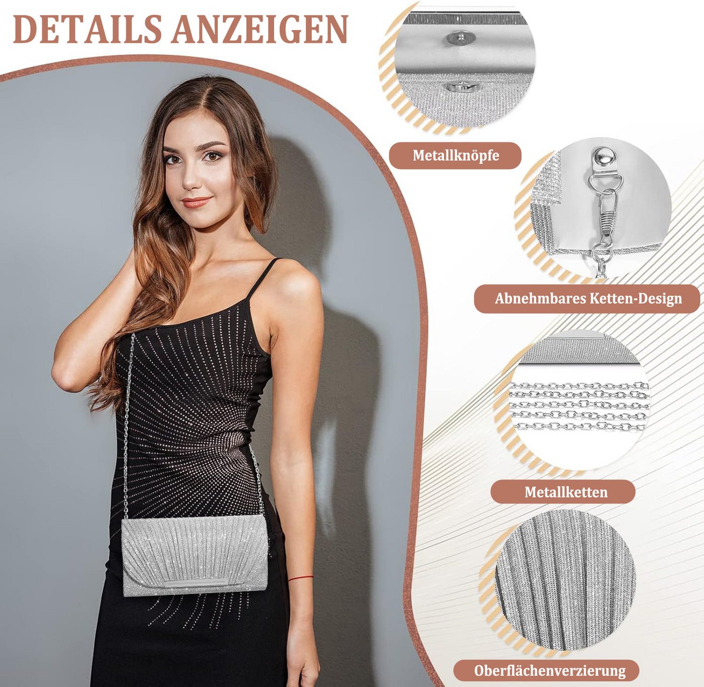 nsihing Abendtasche Brautabendtasche,glänzende Handtasche – Bild 3 von 5