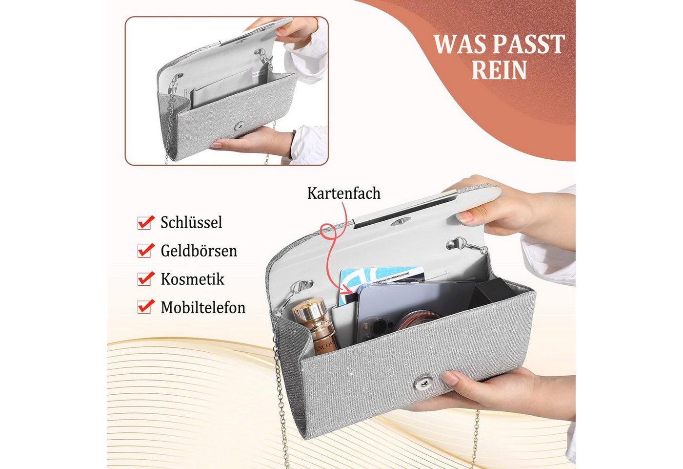 nsihing Abendtasche Brautabendtasche,glänzende Handtasche – Bild 5 von 5