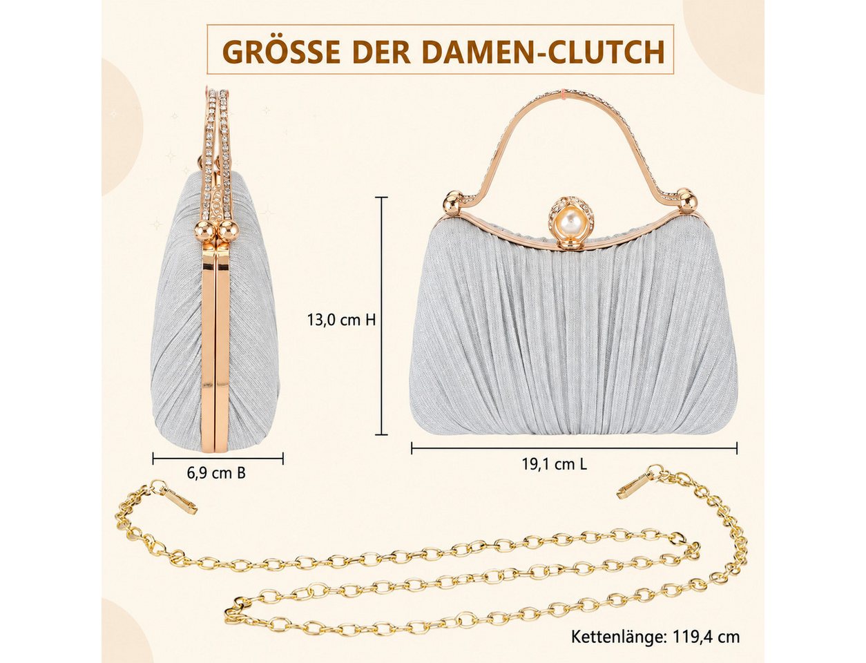nsihing Abendtasche Damen Abendtasche, Glitzer Clutch mit Abnehmbarer Kette, Elegante Strass Handtasche für Hochzeit, Party & Festliche Anlässe – Bild 2 von 5