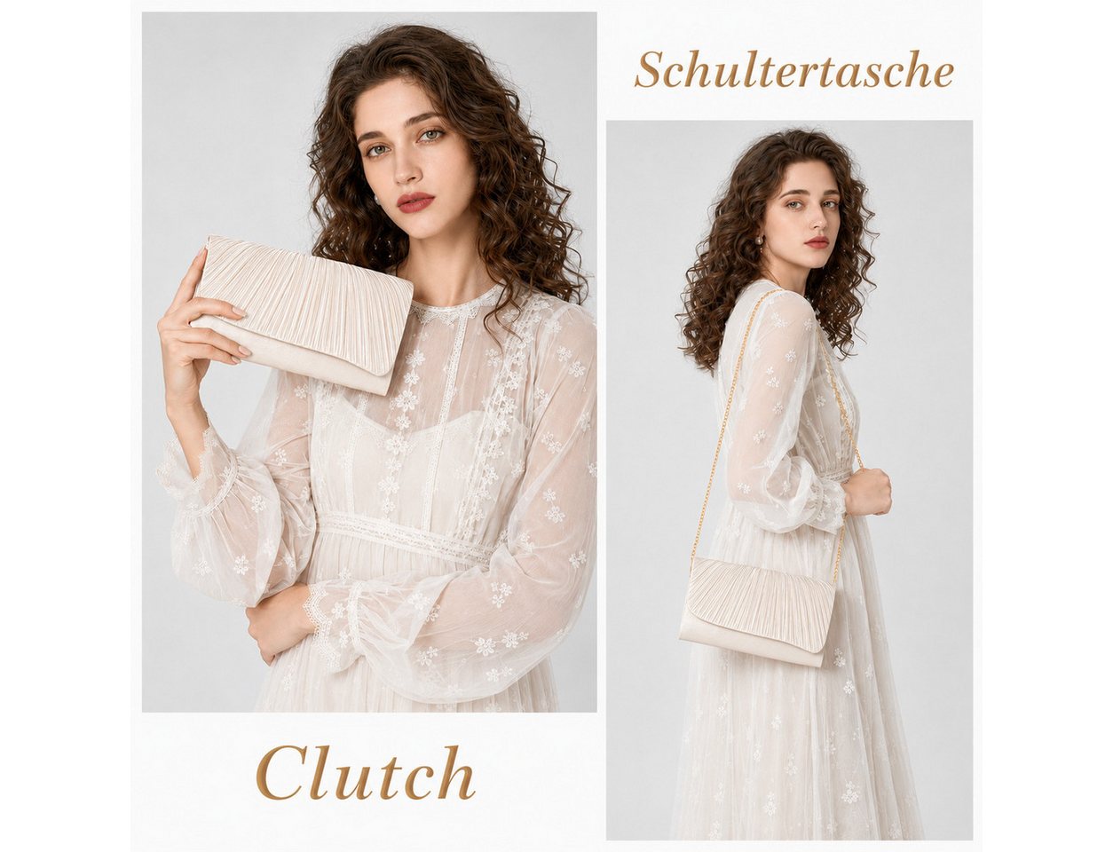 nsihing Abendtasche Damen Clutch, Elegante Abendtasche mit Abnehmbarer Kette, Plissee Design für Hochzeit, Ball & Cocktail Veranstaltungen – Bild 4 von 5