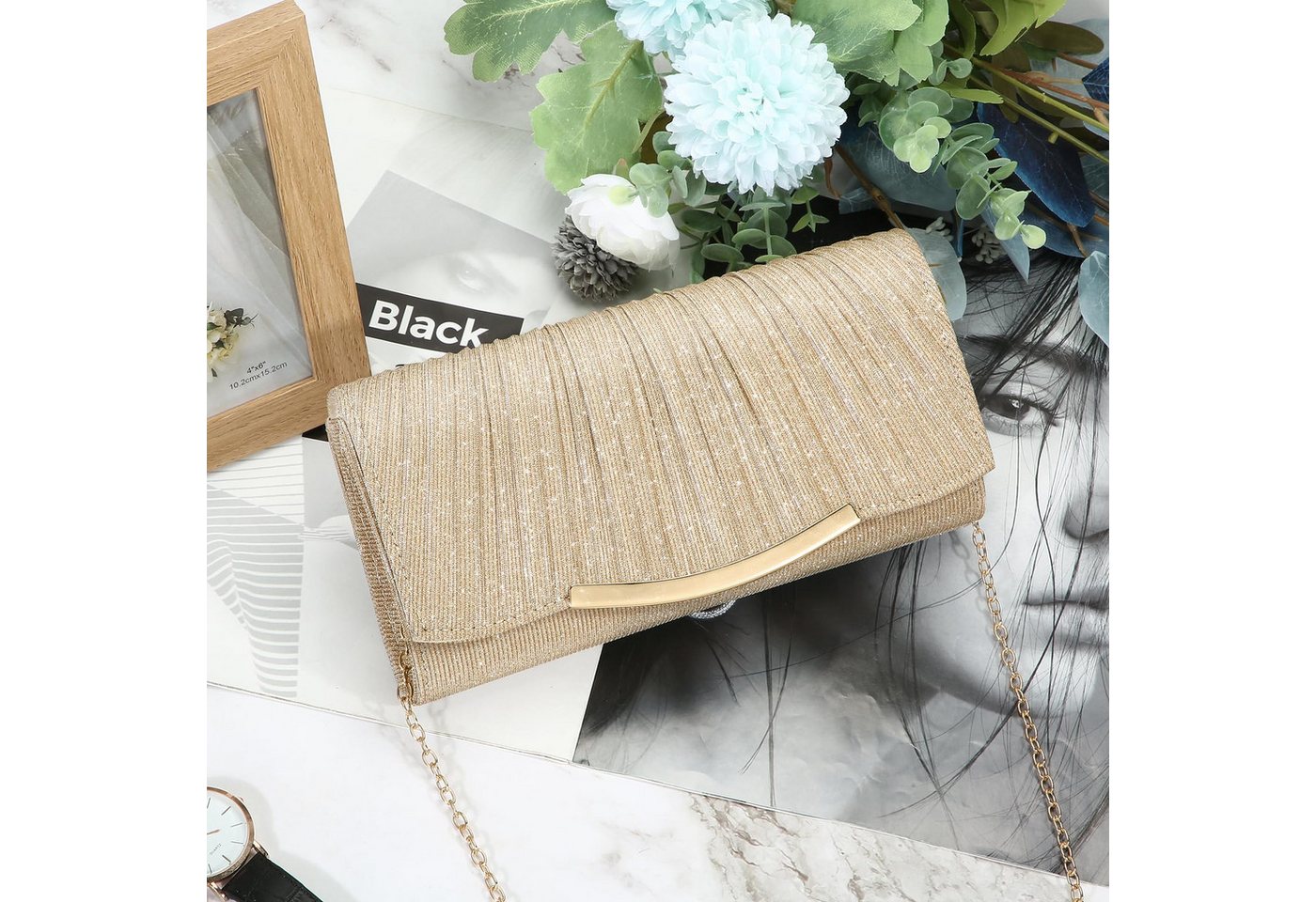 nsihing Abendtasche Damen Glitzer Abendtasche Umschlag Clutch Kette Abnehmbar,Clutch, Damen-Abendtasche / Umhängetasche / Hochzeitstasche – Bild 2 von 5