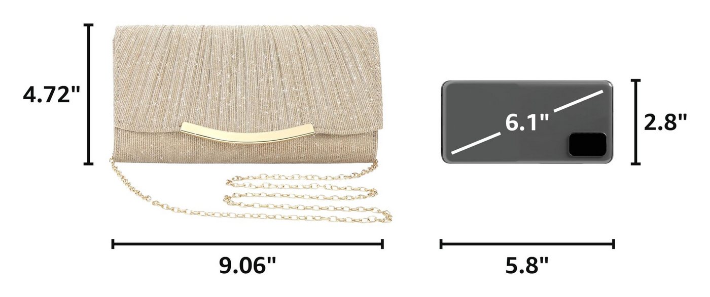 nsihing Abendtasche Damen Glitzer Abendtasche Umschlag Clutch Kette Abnehmbar,Clutch, Damen-Abendtasche / Umhängetasche / Hochzeitstasche – Bild 3 von 5