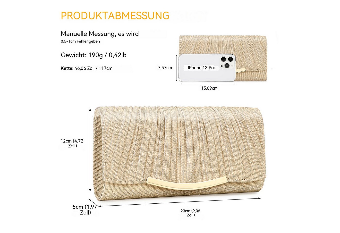 nsihing Abendtasche Damen Glitzer Abendtasche Umschlag Clutch Kette Abnehmbar,Clutch, Damen-Abendtasche / Umhängetasche / Hochzeitstasche – Bild 5 von 5
