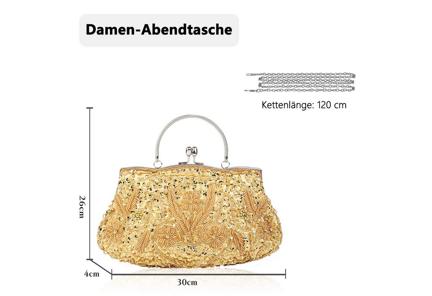 nsihing Abendtasche Damen Handgemachte Perle Handtasche Clutch Elegant Brauttasche, Schultertasche Klein Tasche Kette Umhängetasche Hochzeit Party – Bild 4 von 5